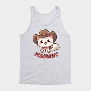 Meowdy Kawaii Cat Wearing a Cowboy Hat Tank Top